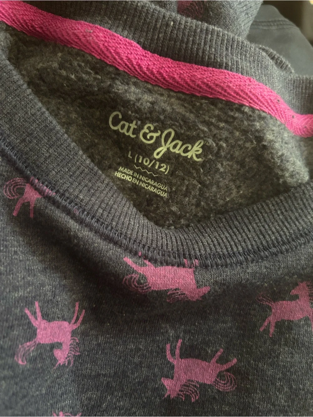 Cat & Jack Girls Purple Pink Unicorn Print Heather Blue Crewneck Sweatshirt Size